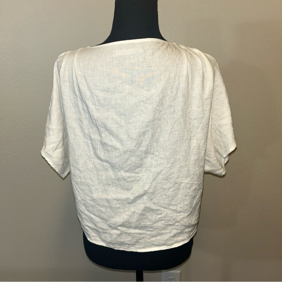 Abercrombie & Fitch Cream Button-Down Shirt Linen Blend Crop - Picture 5 of 8